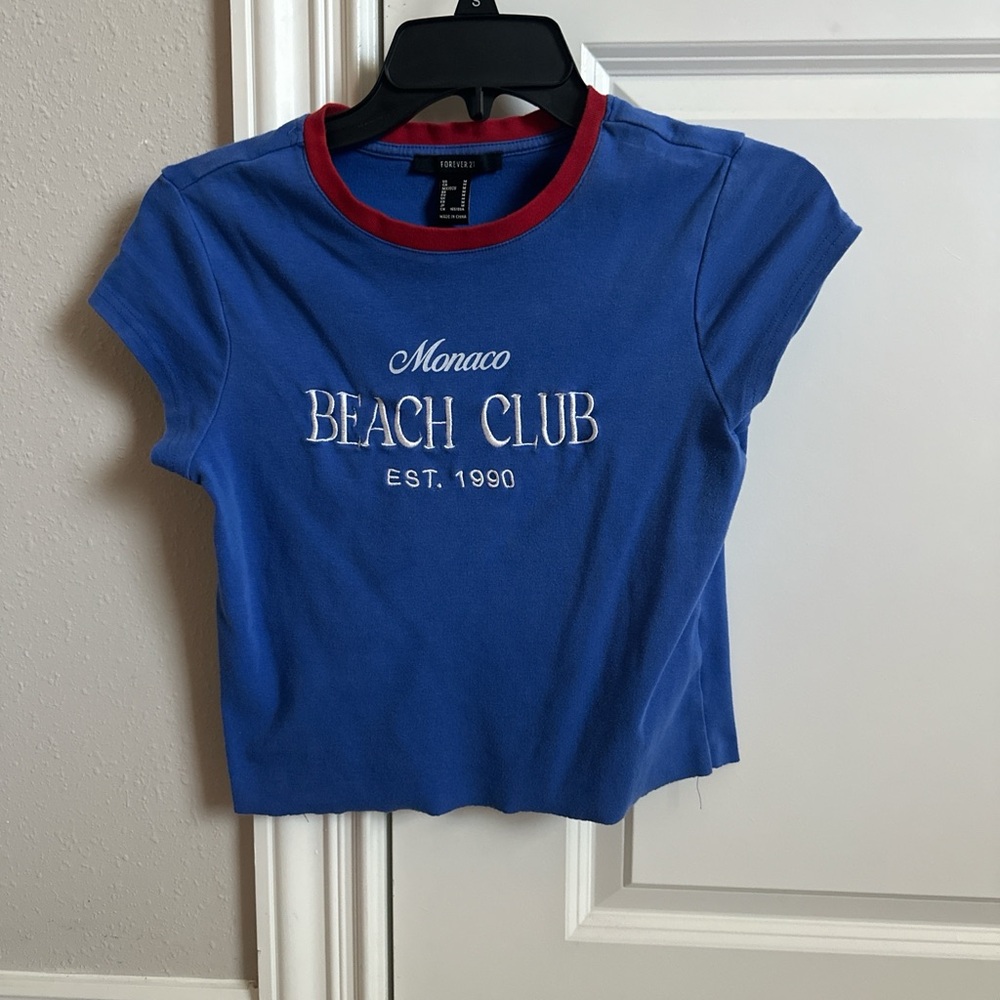 Forever 21 Blue Crop Top with Red Trim
